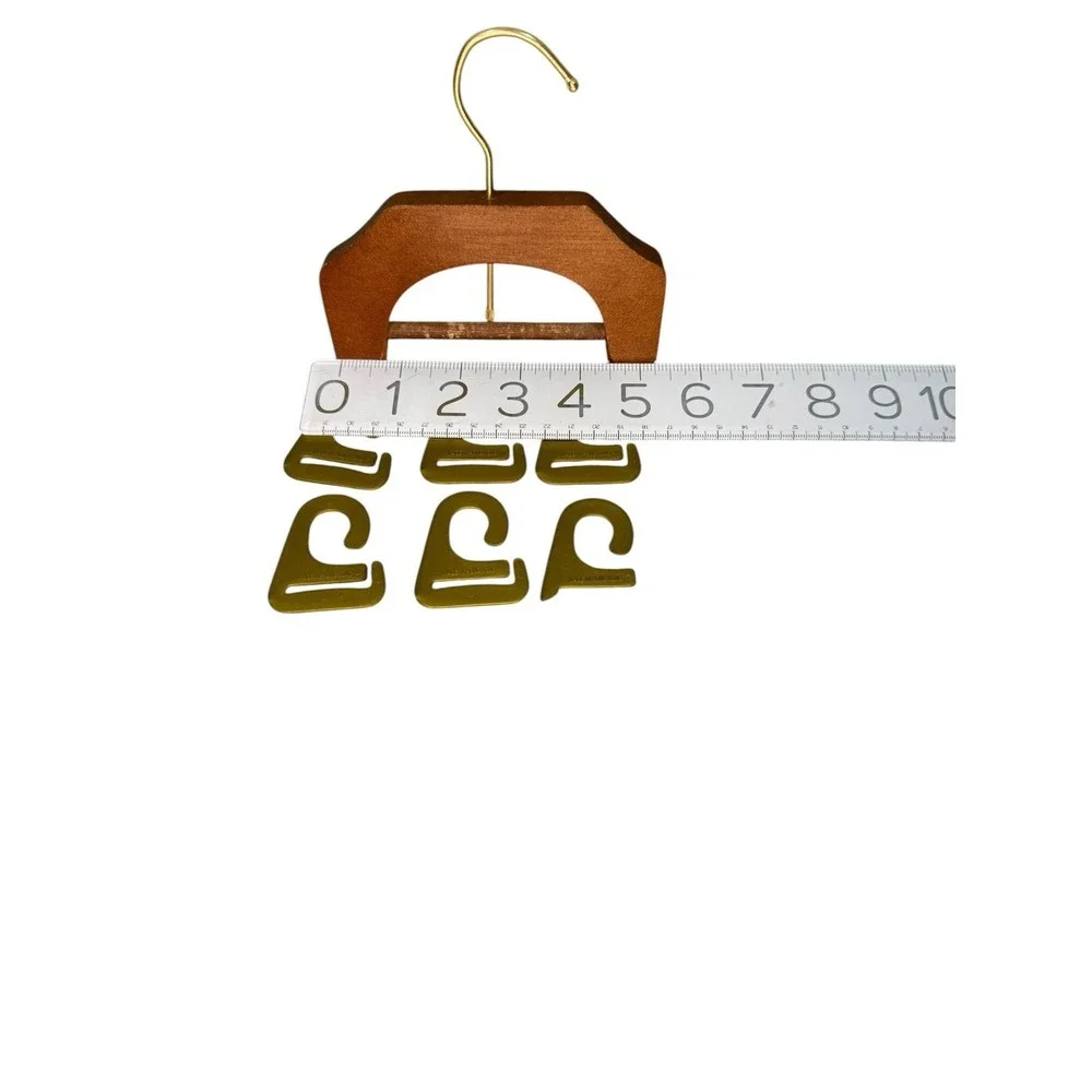 VTG Wooden Necktie Holder Rack 6 Gold Tie Clips Made in Hong Kong Retro MCM
